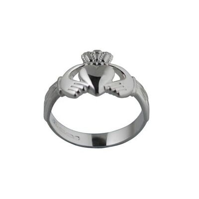 Silver 13mm Trinity knot shoulder ladies or Boys Claddagh Ring Size P