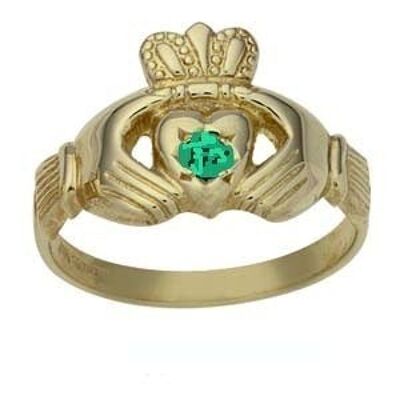 9ct Gold gents Claddagh emerald set Ring Size S