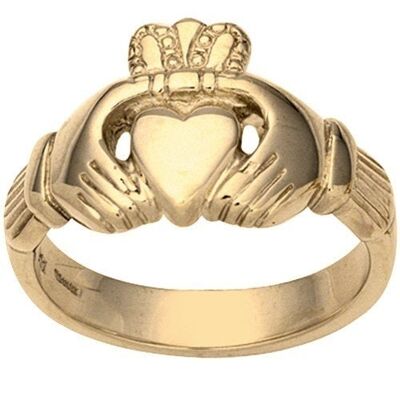 9ct Gold 14x26mm gents Claddagh Ring Size T