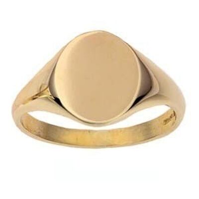 9ct Gold 14x12mm solid plain oval Signet Ring Size V #Q60N00