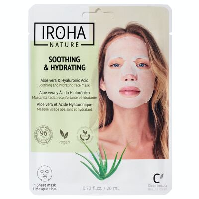 COMFORTING and MOISTURIZING Facial Mask with Aloe Vera and Hyaluronic Acid - 100% Biodegradable Fabric - IROHA NATURE