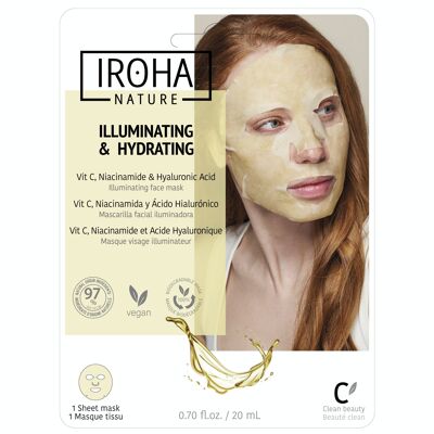 BELEUCHTENDE und FEUCHTIGKEITS-Gesichtsmaske mit reinem Vitamin C und Hyaluronsäure - 100% biologisch abbaubares Gewebe - IROHA-NATUR