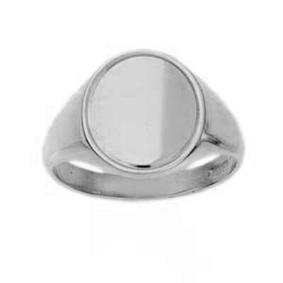 Silver 15x13mm solid engine turned line edge border solid oval Signet Ring Size R