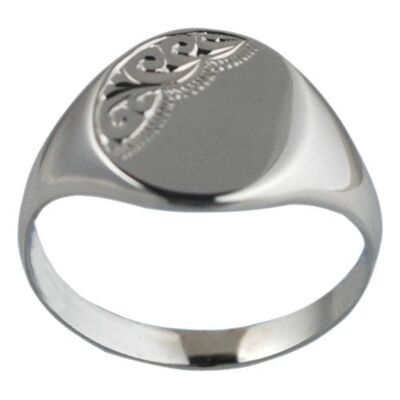 Silver 15x13mm solid hand engraved solid oval Signet Ring Size R
