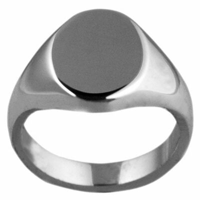 18ct White Gold 13x10mm solid plain oval Signet Ring Size I