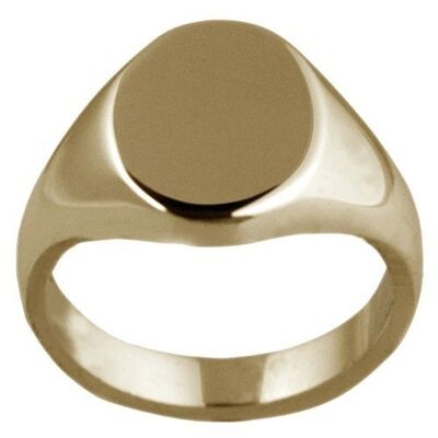 9ct Gold 13x10mm solid plain oval Signet Ring Size I