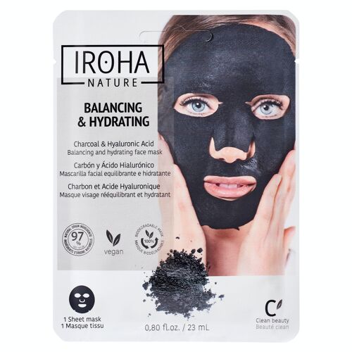 Mascarilla Facial DETOX e HIDRATANTE con Carbón y Ácido Hialurónico - Tejido 100% Biodegradable - IROHA NATURE