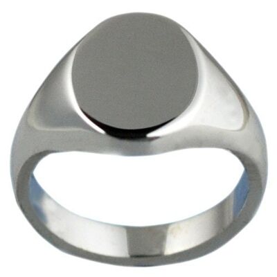 Silver 13x10mm plain solid oval Signet Ring Size I
