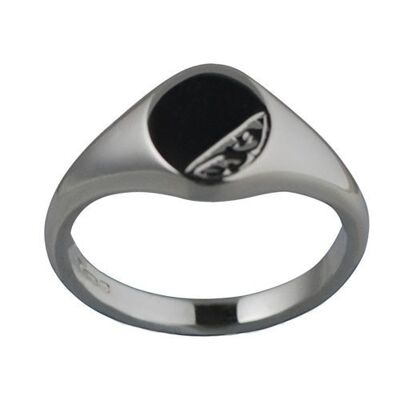 Silver 13x10mm hand engraved solid oval Signet Ring Size I