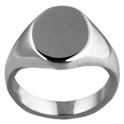 9ct White Gold 13x10mm solid plain oval Signet Ring Size I