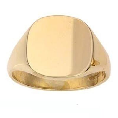 9ct Gold 15x16mm solid plain cushion Signet Ring Size R