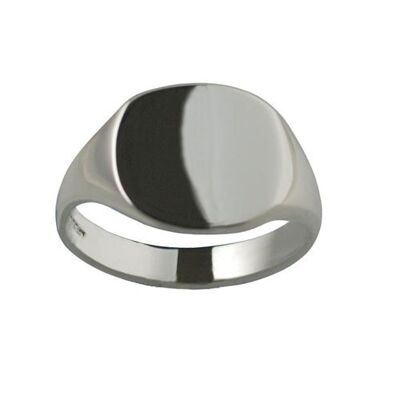 Silver 15x16mm solid plain cushion Signet Ring Size R