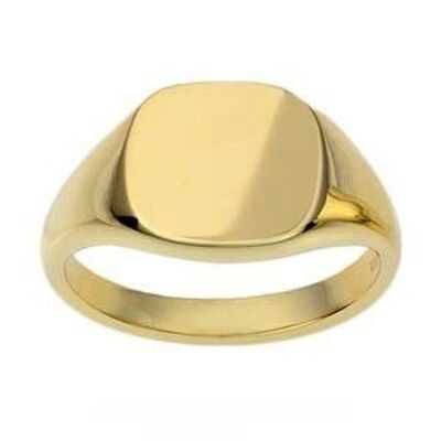 9ct Gold 13x13mm solid cushion Signet Ring Size R