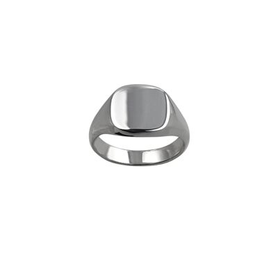 Silver 13x13mm plain solid cushion Signet Ring Size S