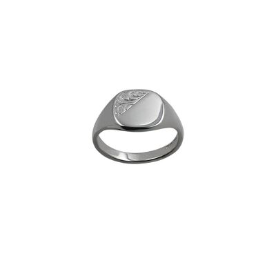 Silver 13x13mm hand engraved solid cushion Signet Ring Size V