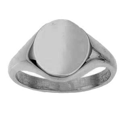 18ct White Gold 14x12mm solid plain oval Signet Ring Size N