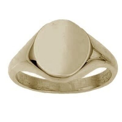 9ct Gold 14x12mm solid plain oval Signet Ring Size O