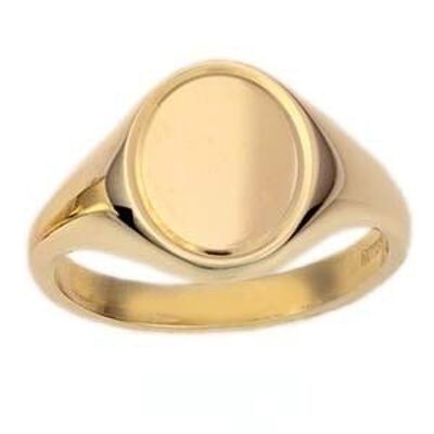 9ct Gold 14x12mm solid engine turned line border oval Signet Ring Size N