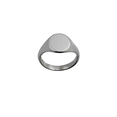 Silver 14x12mm plain solid oval Signet Ring Size N