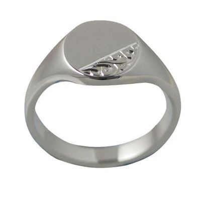 Silver 14x12mm hand engraved solid oval Signet Ring Size N