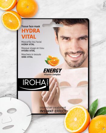 Masque Facial en Tissu pour Homme HIDRA VITAL avec Complexe Vitaminé - IROHA NATURE 2