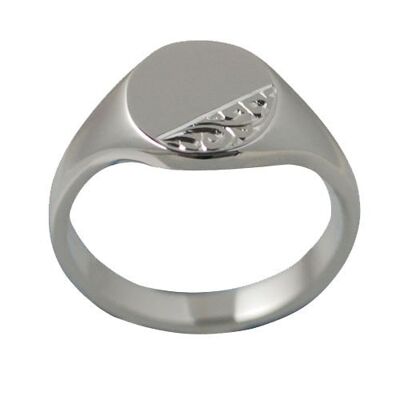 Silver 14x12mm hand engraved solid oval Signet Ring Size Z