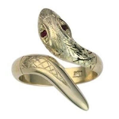 9ct Gold 26x18 Snake Ring with Ruby set eyes Size P