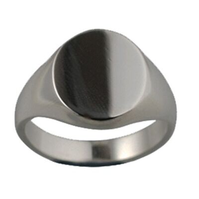 18ct White Gold 16x14mm solid plain oval Signet Ring Size R
