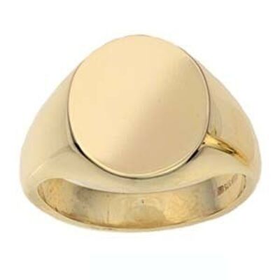 9ct Gold 16x14mm solid plain oval Signet Ring Size R