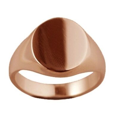 9ct Rose Gold 16x14mm solid plain oval Signet Ring Size V