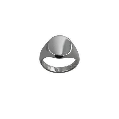 Silver 16x14mm plain oval solid Signet Ring Size R