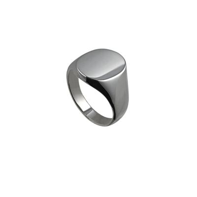 Silver 16x14mm plain oval solid Signet Ring Size W