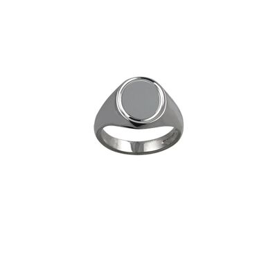 Silver 16x14mm engine turned line border solid oval Signet Ring Size R