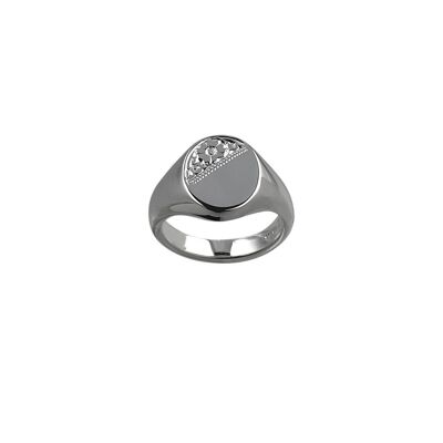 Silver 16x14mm hand engraved solid oval Signet Ring Size R