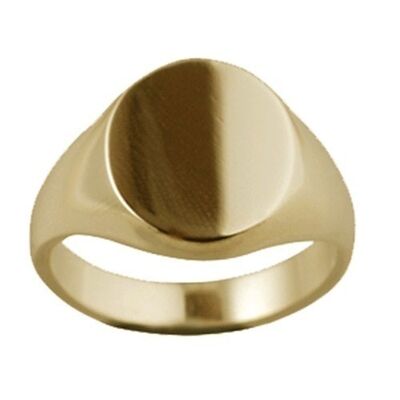 18ct Gold 16x14mm solid plain oval Signet Ring Size V