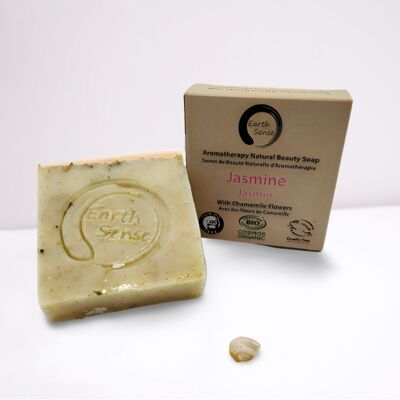 Organic Solid Soap - Jasmine with Chamomile Flowers - 1 piece - 100% paper packaging