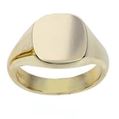 9ct Gold 14x13mm solid plain cushion Signet Ring Size V