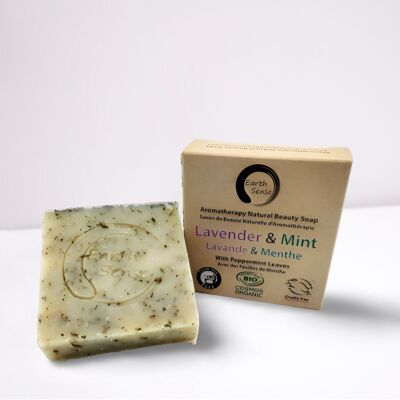 Organic Solid Soap - Lavender & Mint with Shredded Mint Leaves - 1 piece - 100% paper packaging