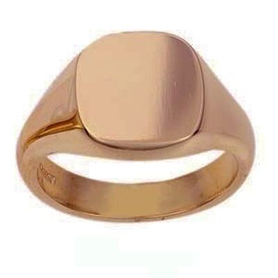9ct Rose Gold 14x13mm solid plain cushion Signet Ring Size R