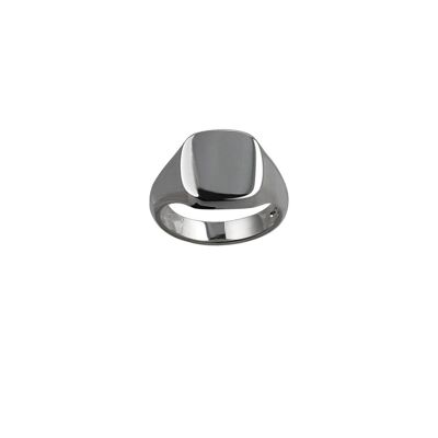 Silver 14x13mm plain solid cushion Signet Ring Size R