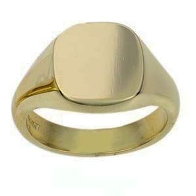 18ct Gold 14x13mm plain solid cushion Signet Ring Size R