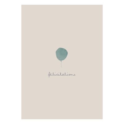 Biglietto di auguri - palloncino blu - félicitations