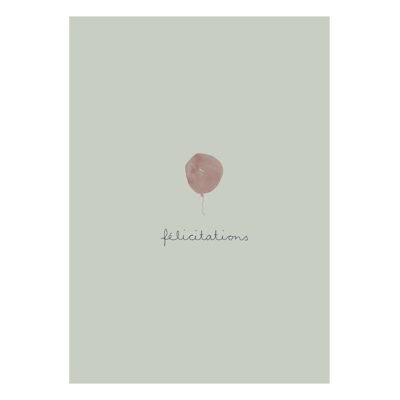 Greeting card - rose balloon - félicitations