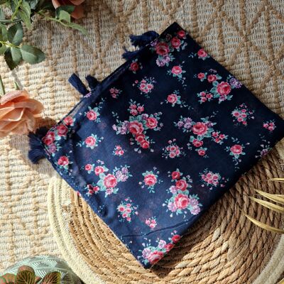Blue and floral cotton scarf