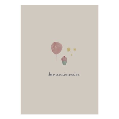 Tarjeta de felicitación - globo rosa - bon anniversaire