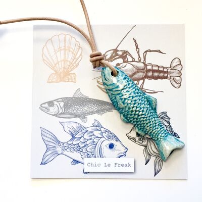 Halskette Keramik Fisch Türkis Naturel Schnur