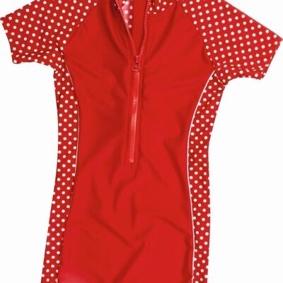 UV protection one-piece suit dots red 110/116