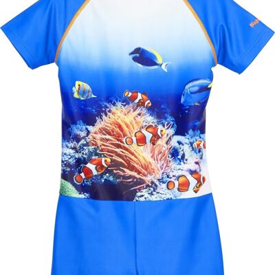 Protección UV una pieza mundo submarino azul