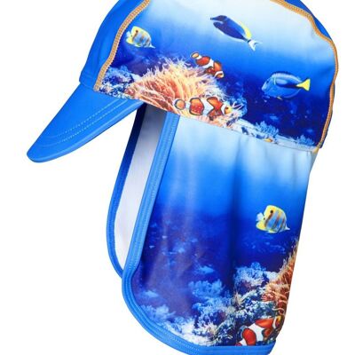 Gorra protección UV mundo submarino azul