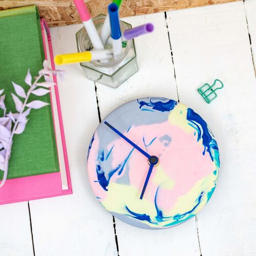 Lilac & Neon Marbled Jesmonite Wall Clock